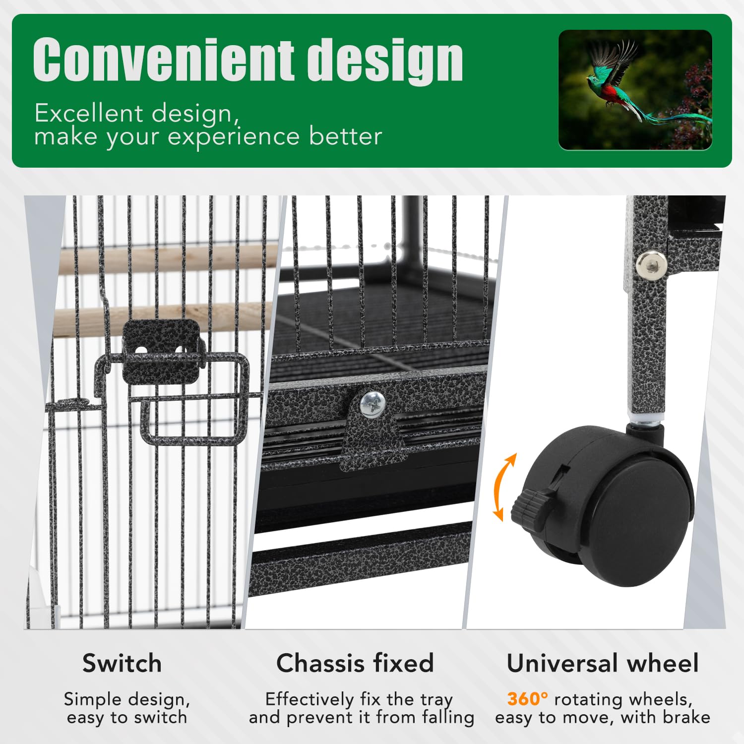 BestPet 35 inch Wrought Iron Bird Cage with Play Open Top and Rolling Stand,Large Parrot Cage Bird Cages for Parakeets,Cockatiel